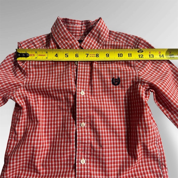 Chaps Easy Care Dress Button Down Shirt red and white plaid Boys size 5 logo - Picture 6 of 8